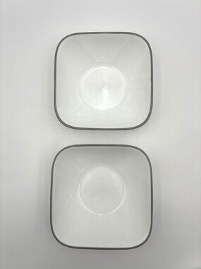 Corelle Set of 2 White with Grey Trim Soup Cereal Salad Square Bowls 6.25"
